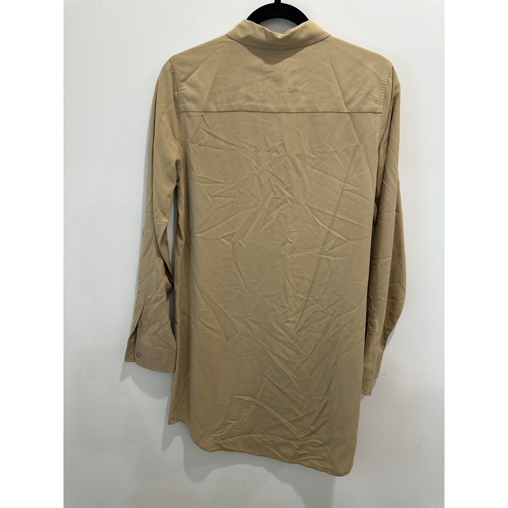 Equipment Femme Tan Silk Long Sleeve Button Down Tunic Shirt Blouse Medium - Picture 4 of 7